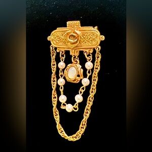 Beautiful & Delicate Faux Pearl & Opal Dangle Brooch; Sweet & Classy Gold Tone